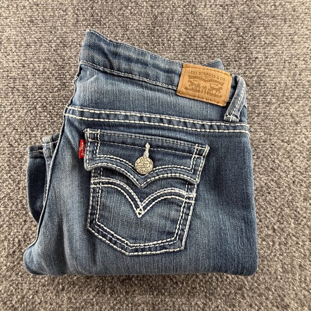 Levis 715 Bootcut Girls Jeans Size 12 Reg Blue Medium Wash Contrast Stitch 0552